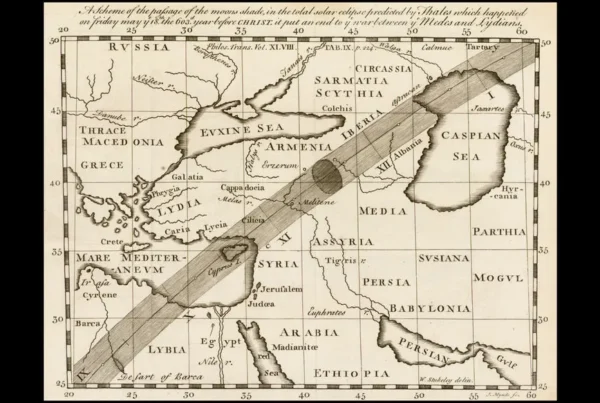 Esquema del eclipse del 585 a.C. según la predicción de Tales de Mileto. J. Mynde